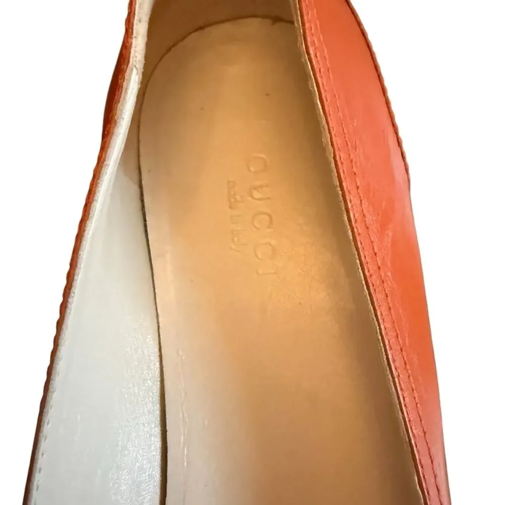 Gucci Tangerine Leather Loafers Flats with Gold Horsebit Detail EU 38 US 8